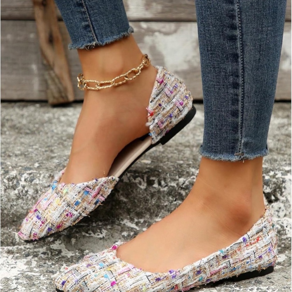 NWOT Multicolor Tweed Ballet Flats